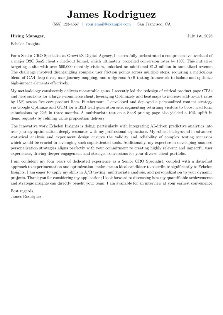 Conversion Rate Optimization Specialist cover letter example preview