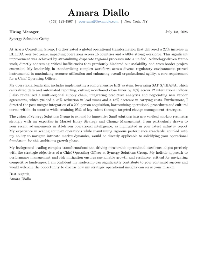 COO cover letter example preview