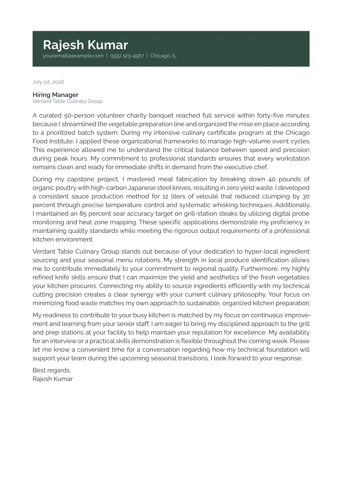 Cook cover letter in the Banner design