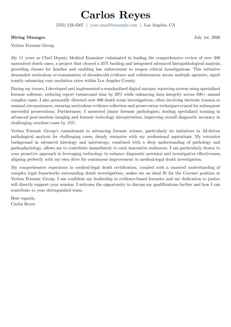 Coroner Cover Letter Example