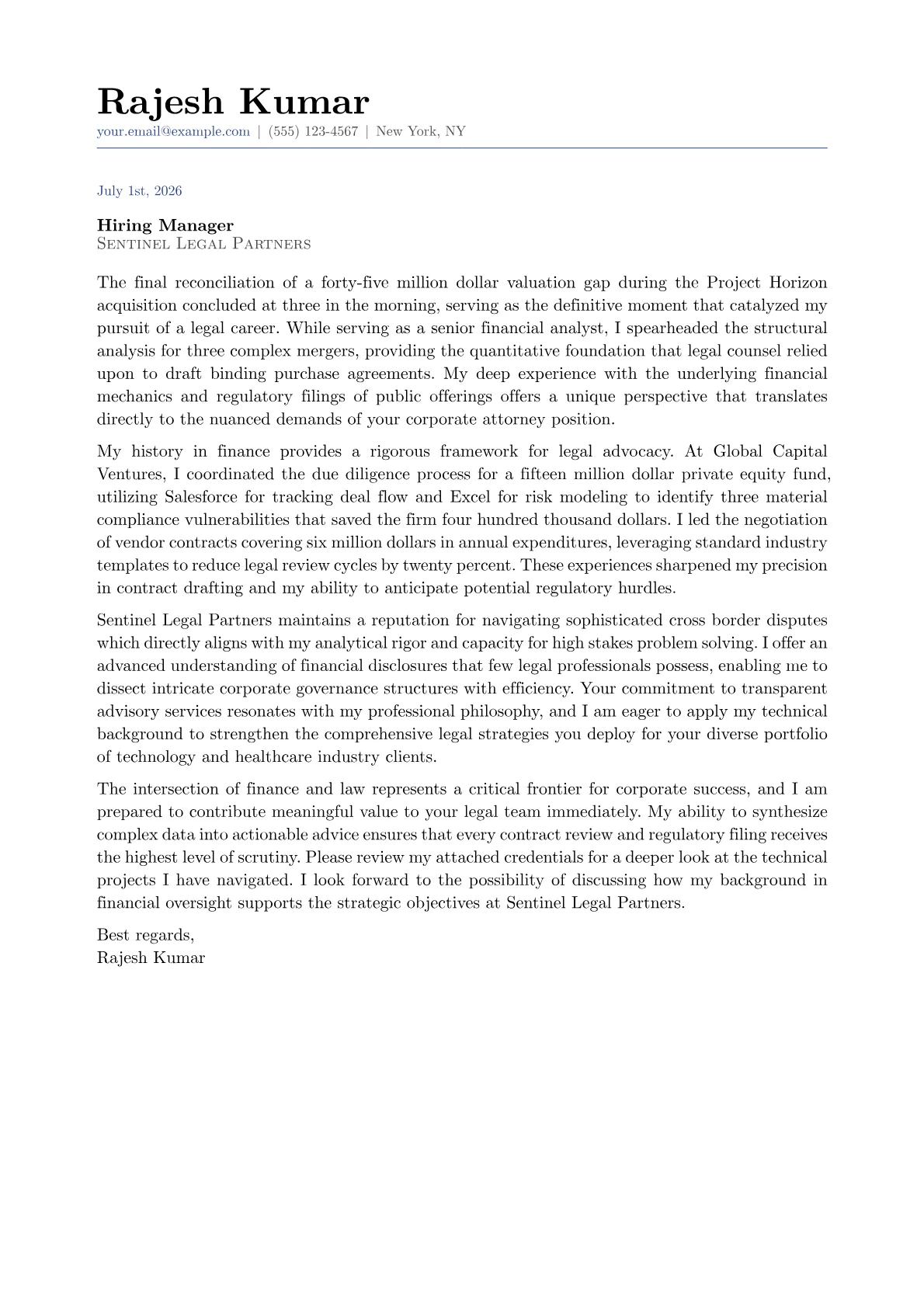 Corporate Attorney cover letter in the Classic design