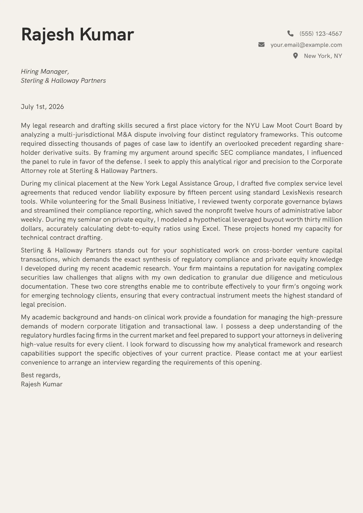 Corporate Attorney cover letter in the Creative design
