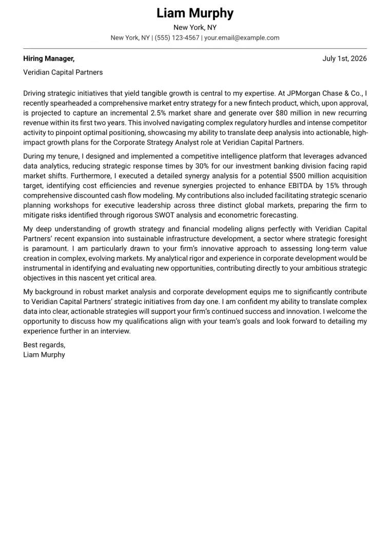 Corporate Strategy Analyst cover letter example preview