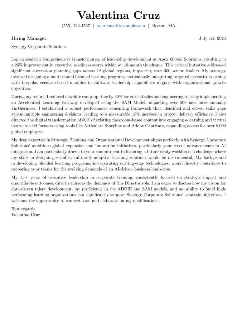 Corporate Training Director cover letter example preview