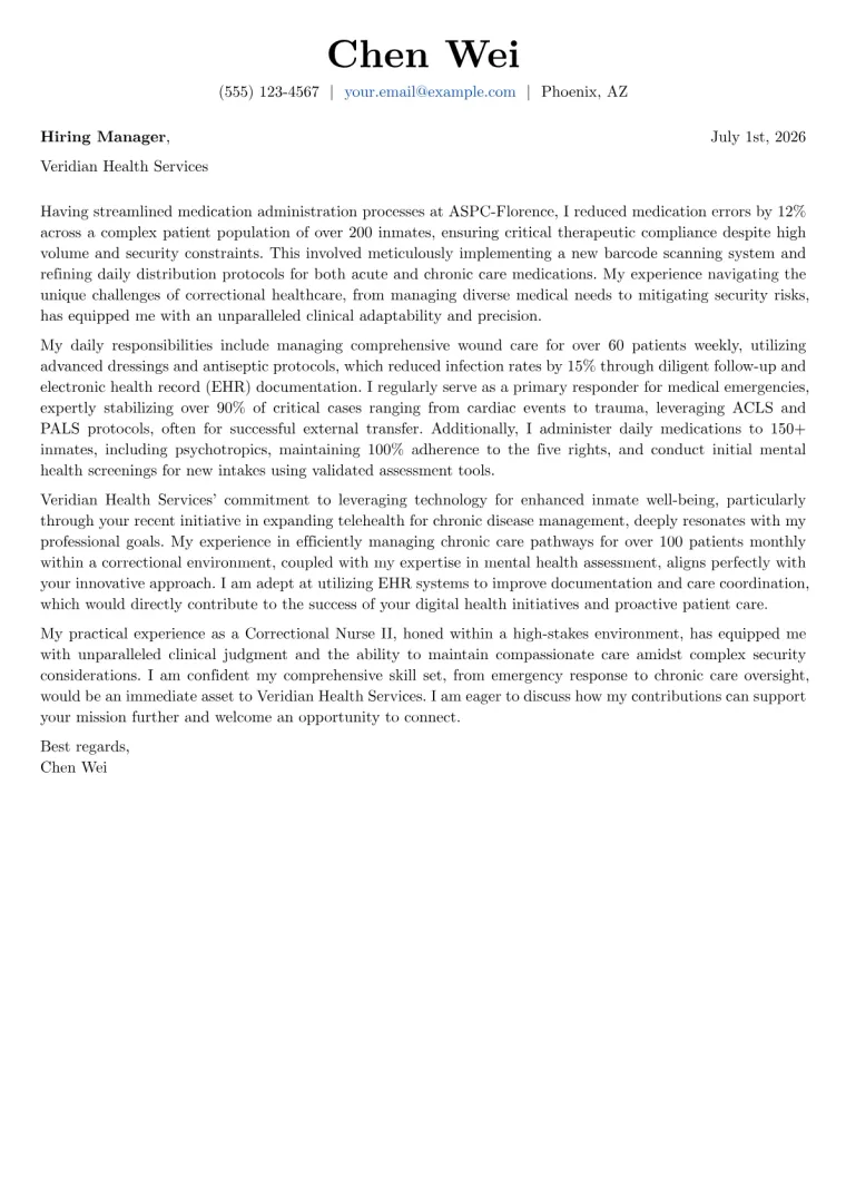Correctional Nurse Cover Letter Example