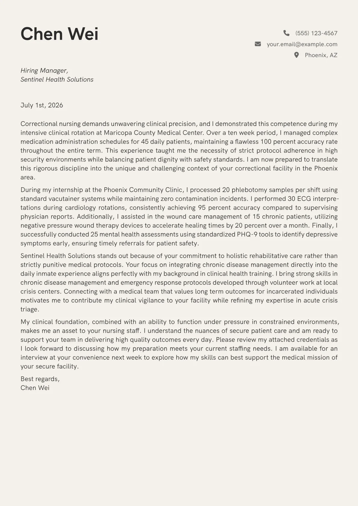 Correctional Nurse cover letter in the Creative design