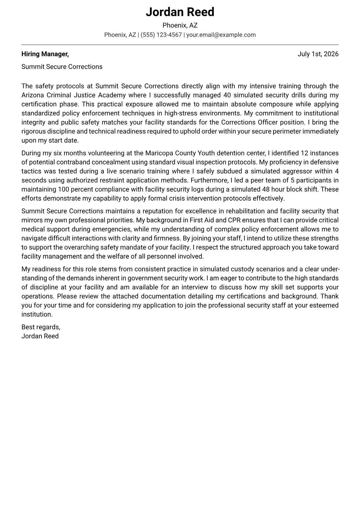 Corrections Officer cover letter in the Modern design