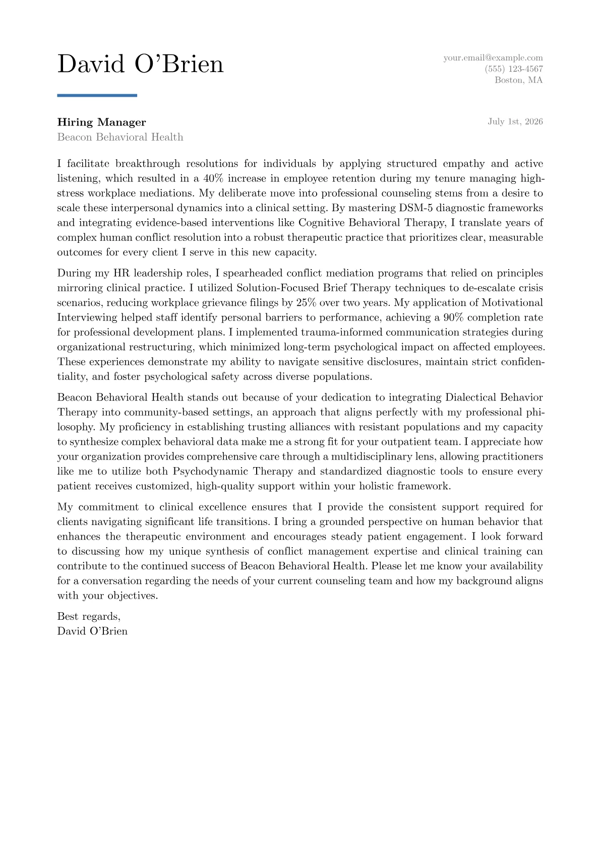 Counselor cover letter in the Executive design
