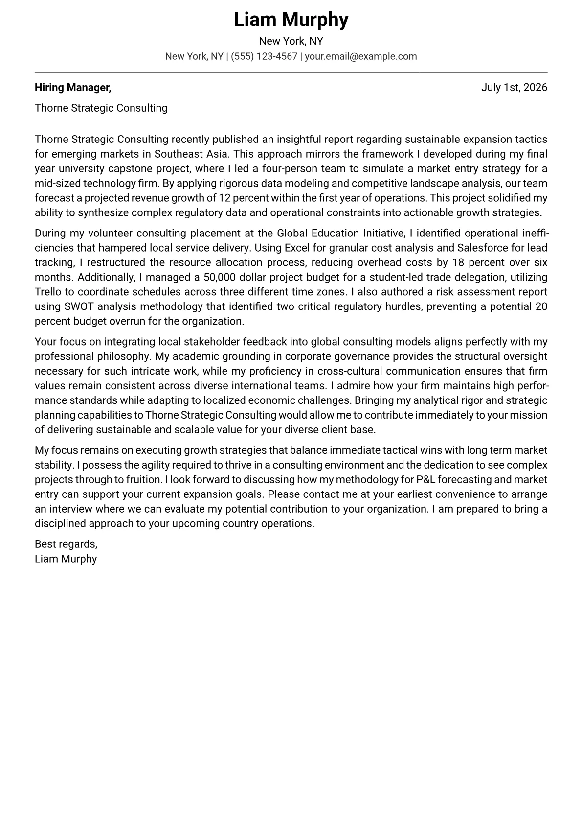 Country Manager cover letter in the Modern design