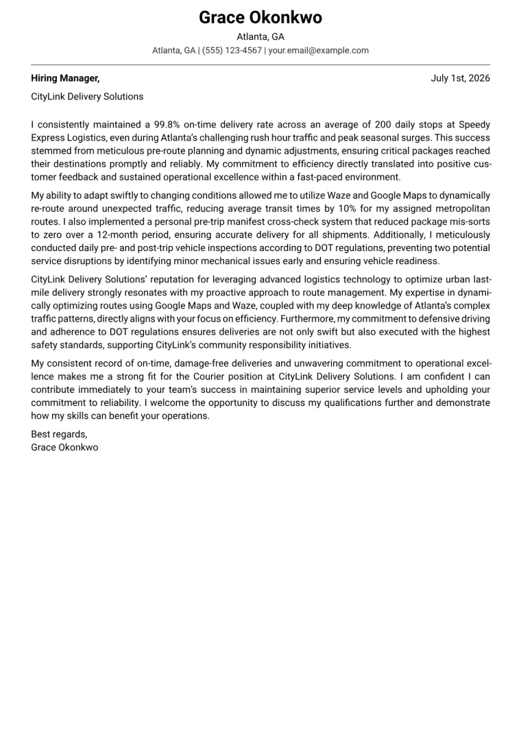 Courier Cover Letter Example