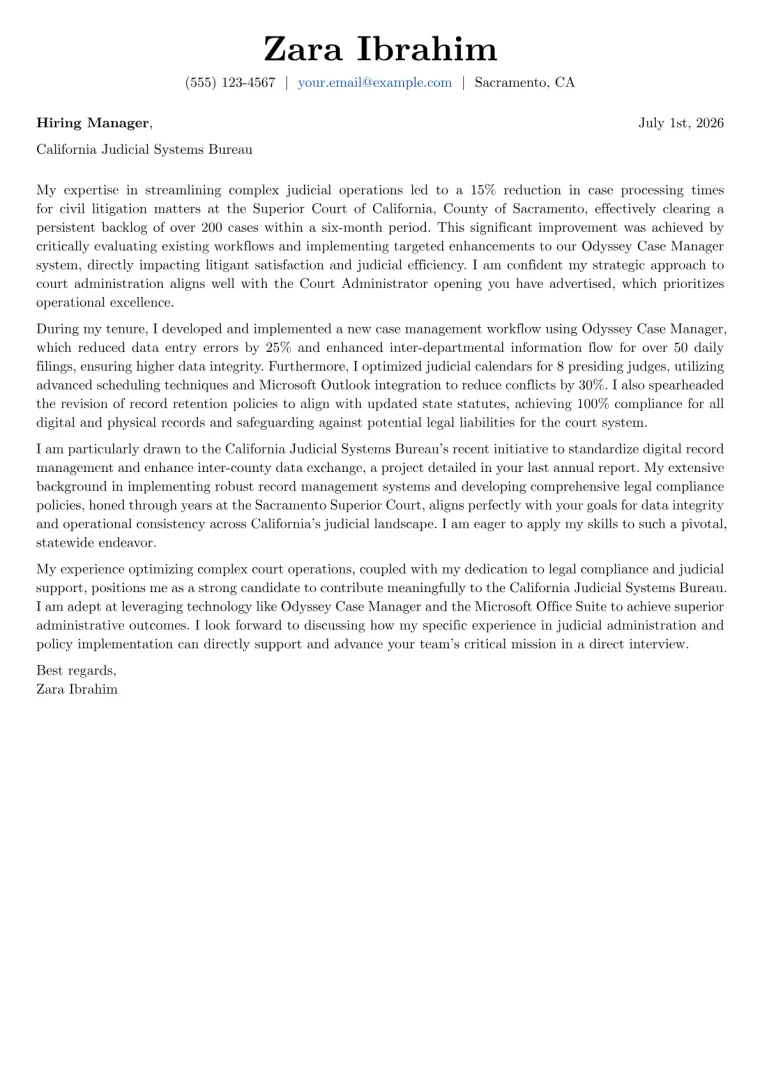 Court Administrator cover letter example preview