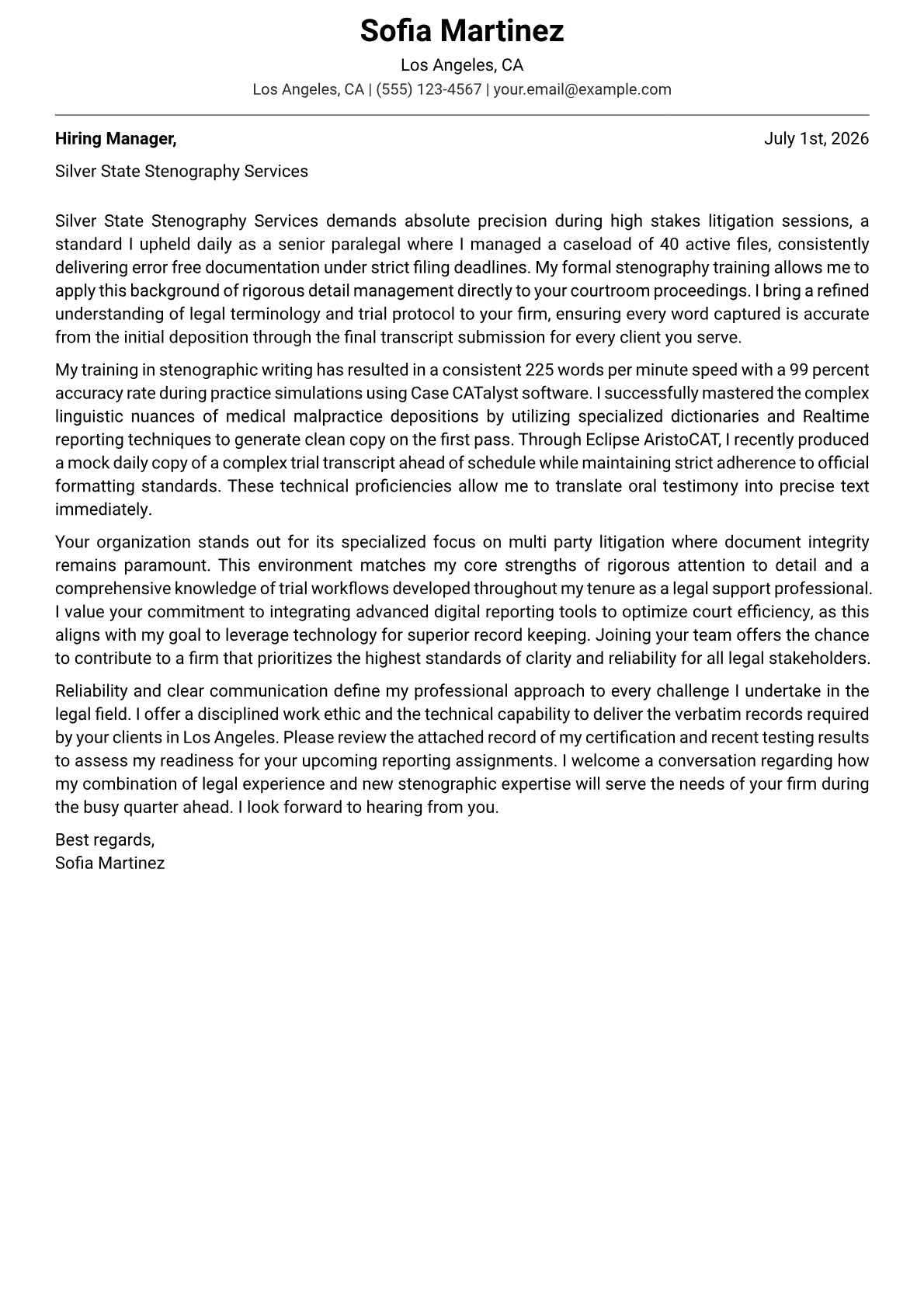 Court Reporter cover letter in the Modern design
