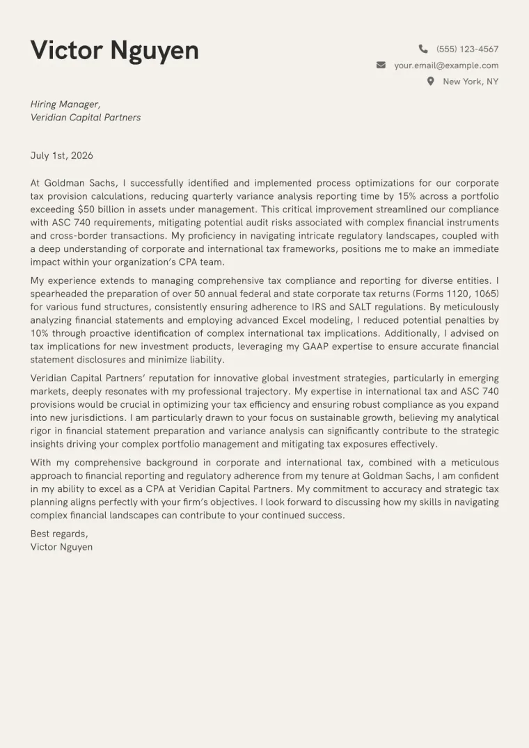 CPA Cover Letter Example