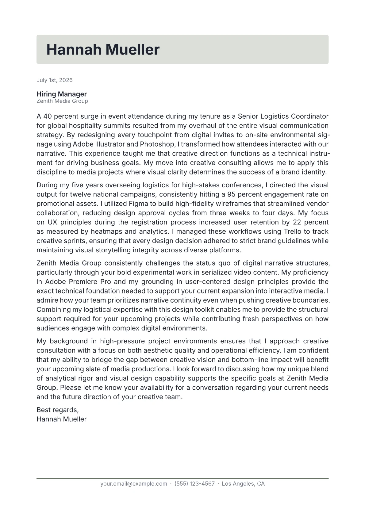 Creative Consultant cover letter in the Letterhead design