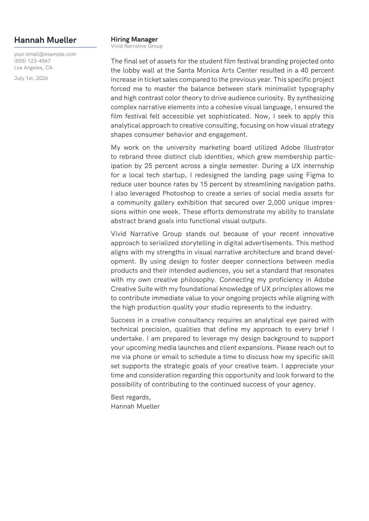 Creative Consultant cover letter in the Margin design
