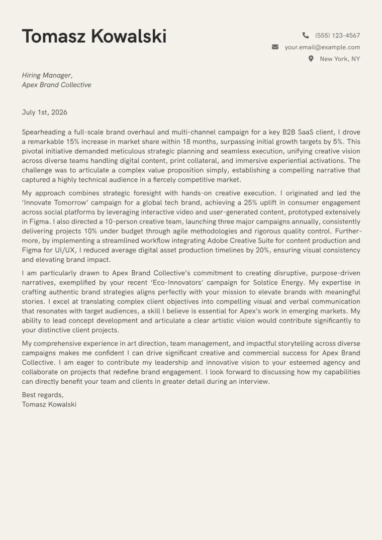 Creative Director Cover Letter Example