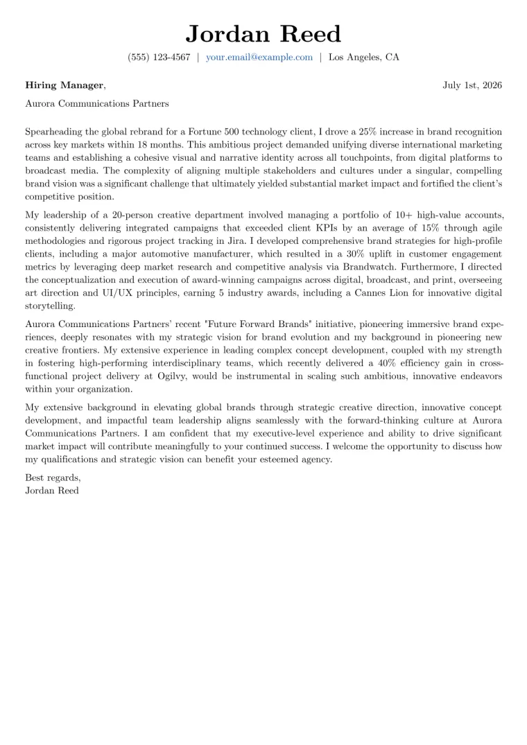 Creative Director Agency cover letter example preview