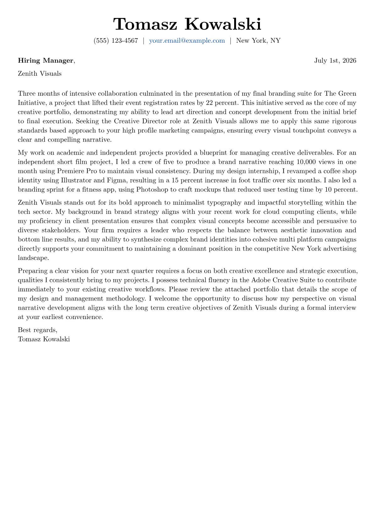 Creative Director cover letter in the Basic design