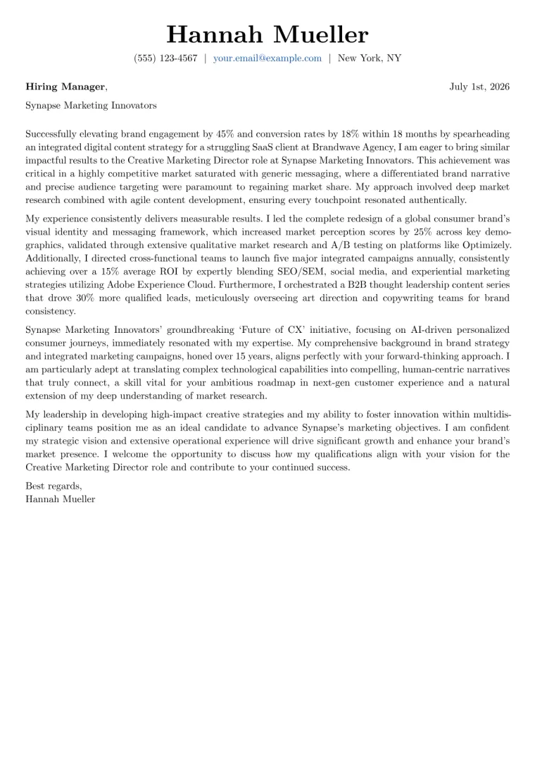 Creative Marketing Director cover letter example preview