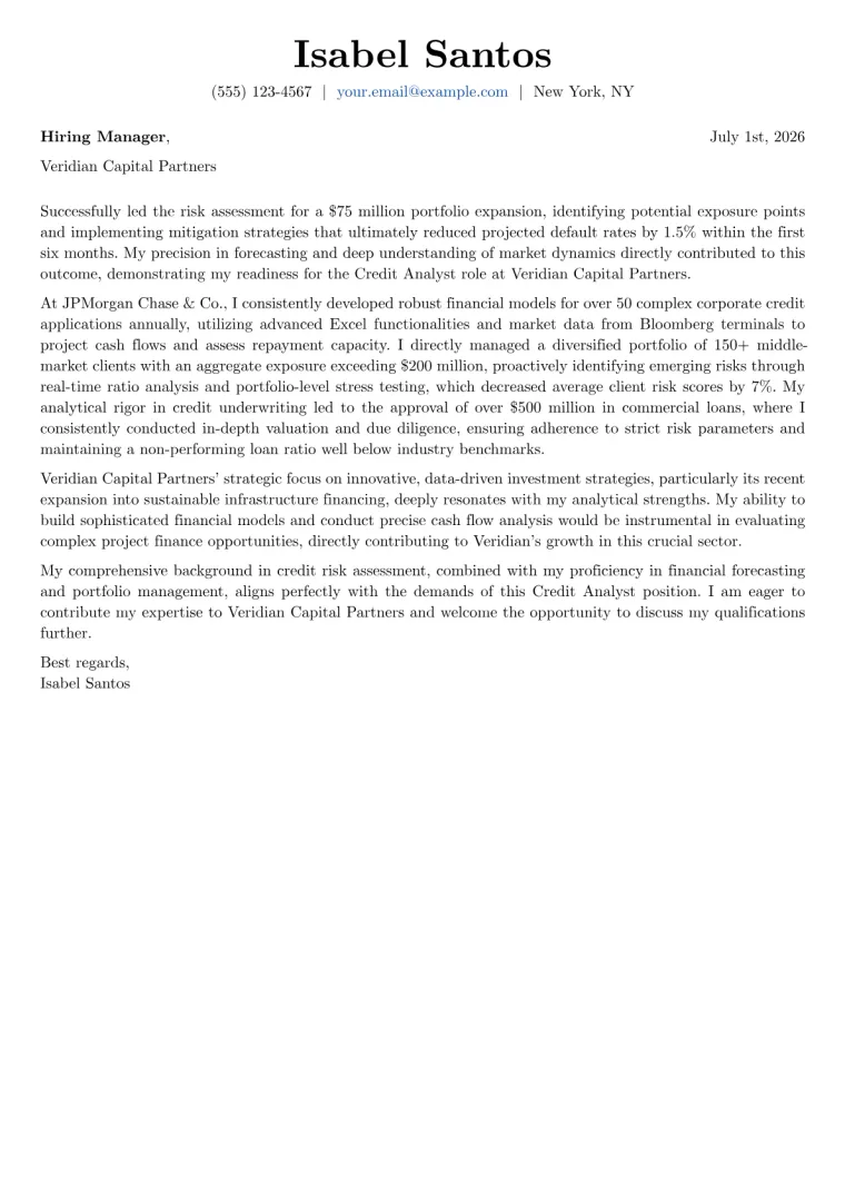 Credit Analyst Cover Letter Example