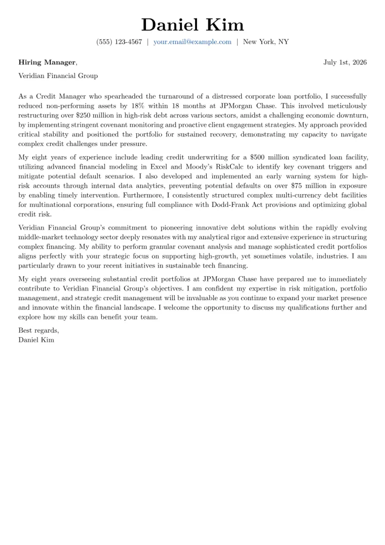 Credit Manager cover letter example preview