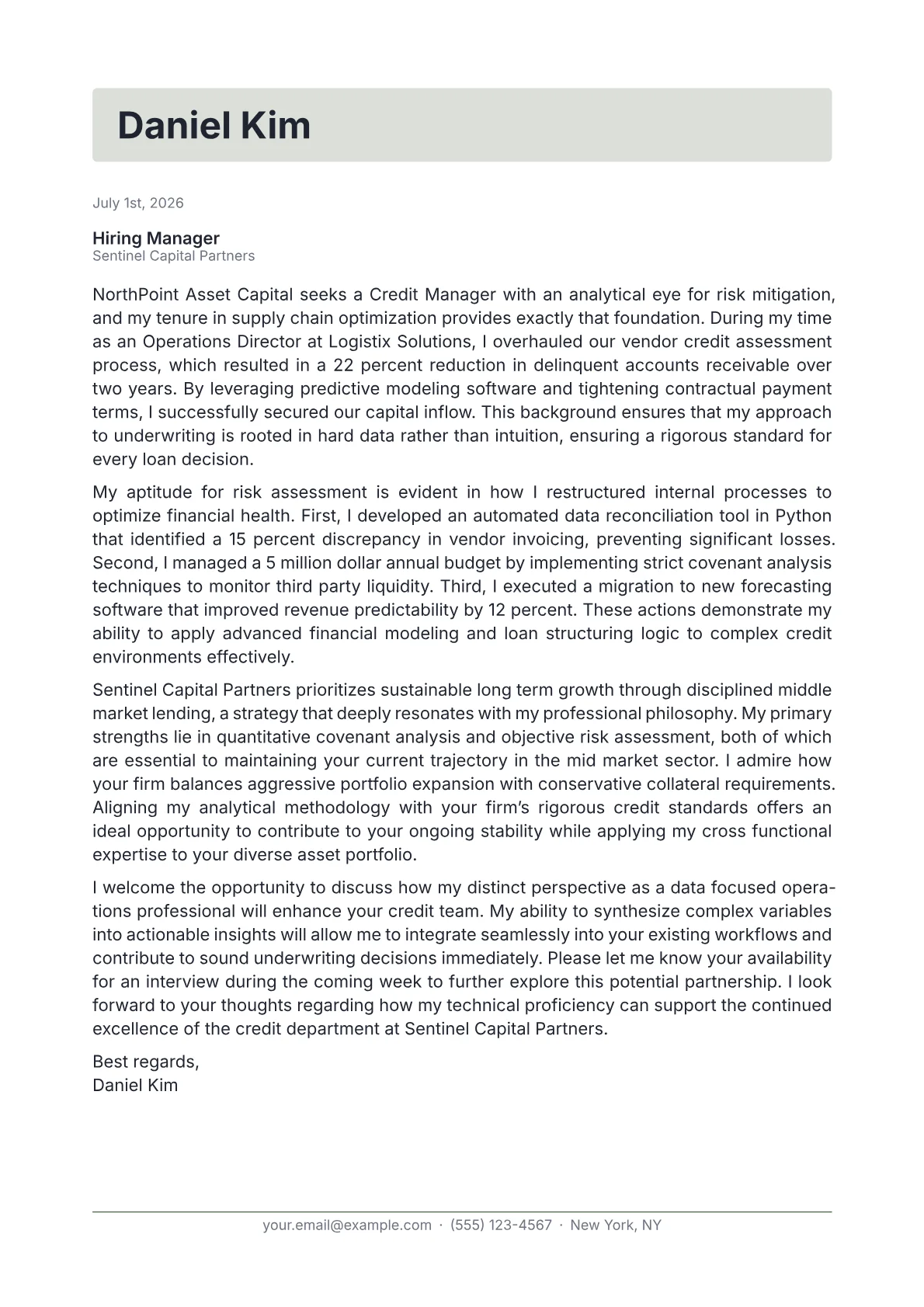 Credit Manager cover letter in the Letterhead design