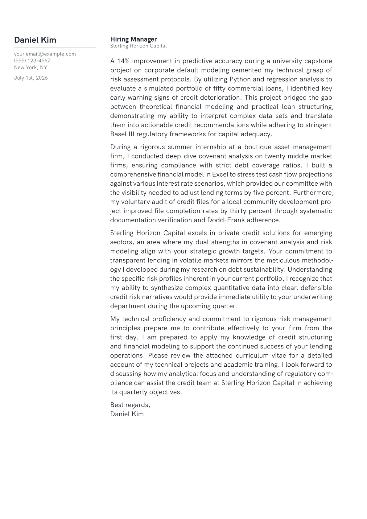 Credit Manager cover letter in the Margin design