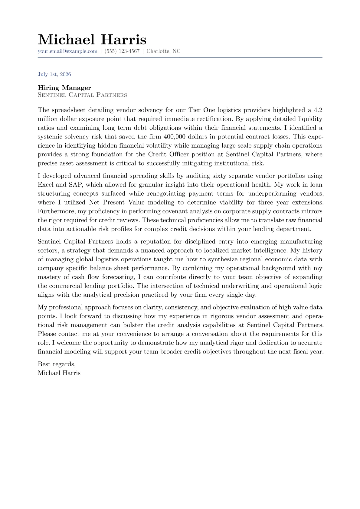 Credit Officer cover letter in the Classic design
