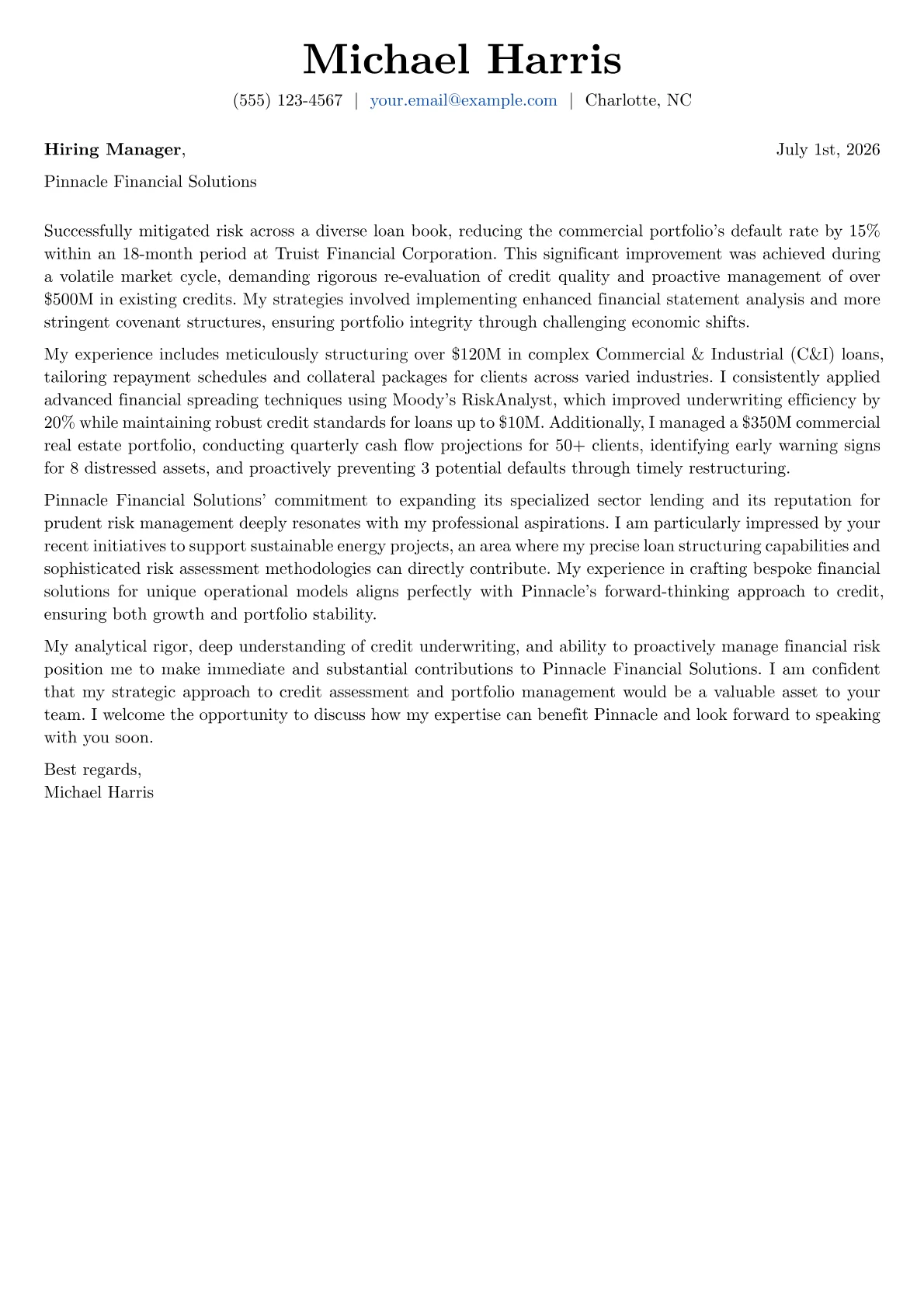 Credit Officer cover letter formatted with a JobSprout template