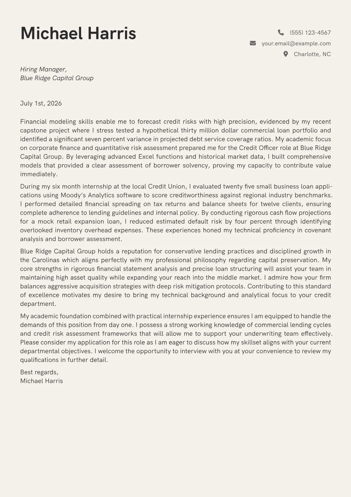 Credit Officer cover letter in the Creative design