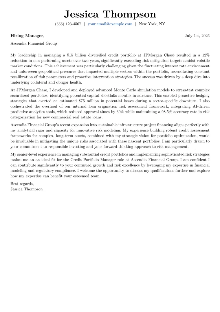 Credit Portfolio Manager cover letter example preview