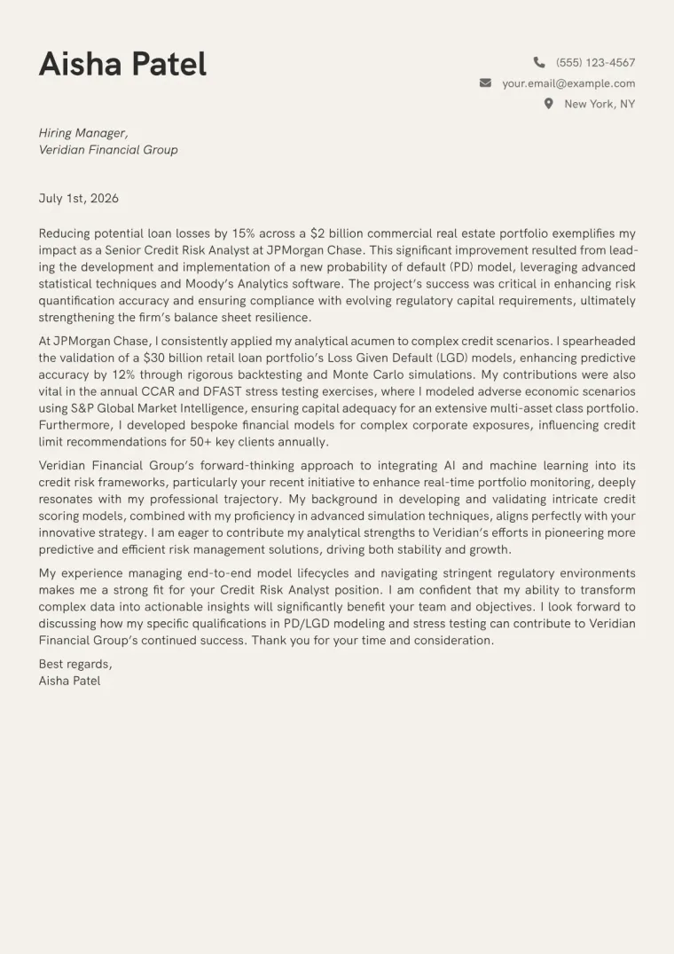 Credit Risk Analyst cover letter example preview