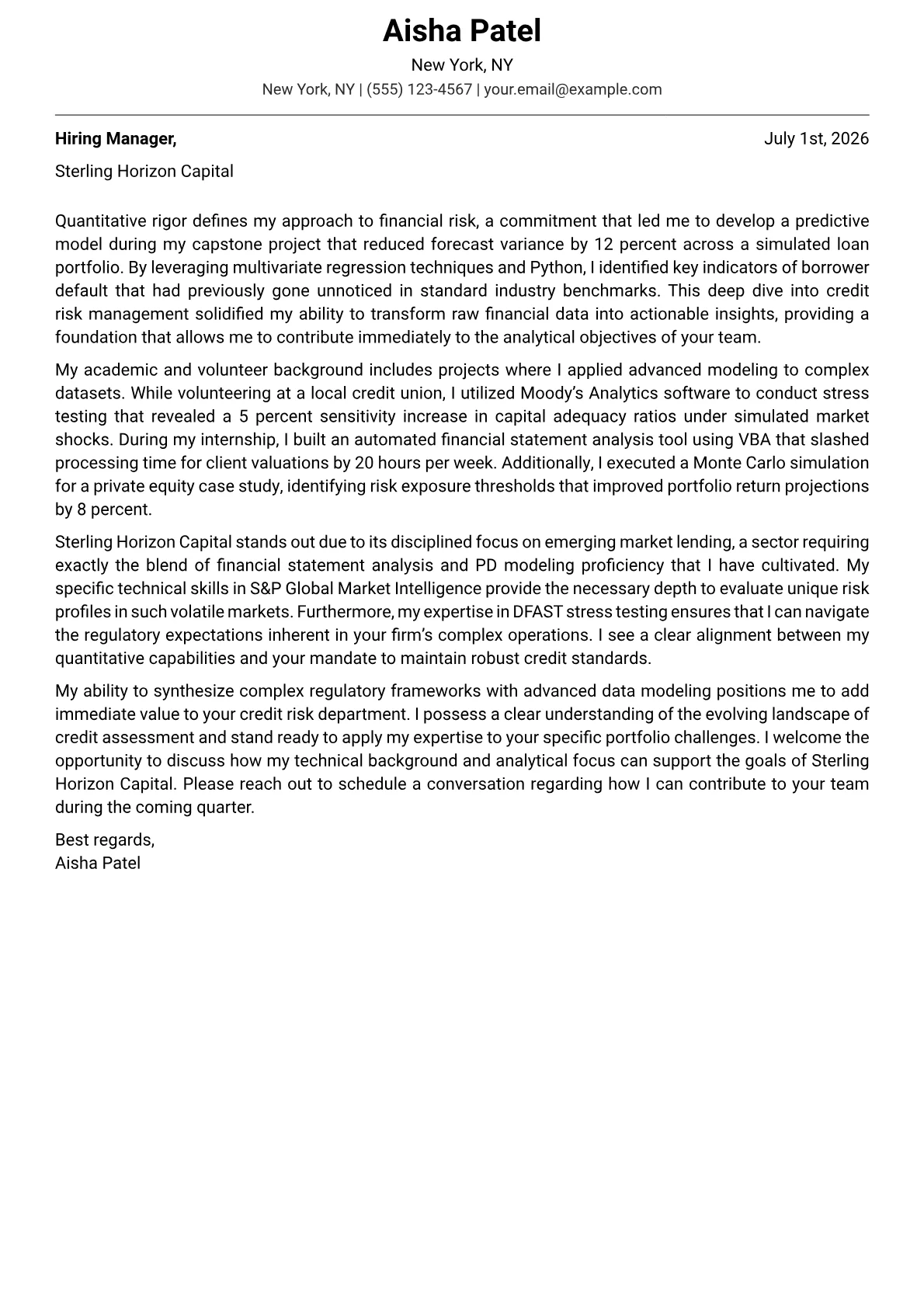Credit Risk Analyst cover letter in the Modern design
