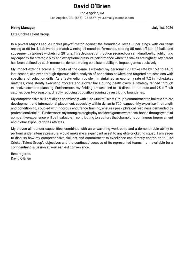 Cricketer cover letter example preview