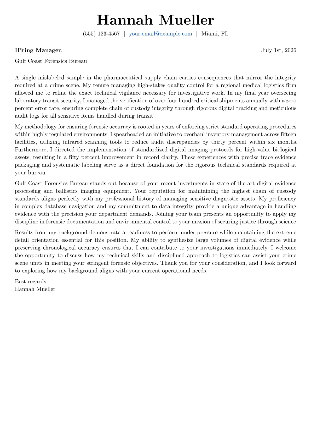 Crime Scene Investigator cover letter in the Basic design