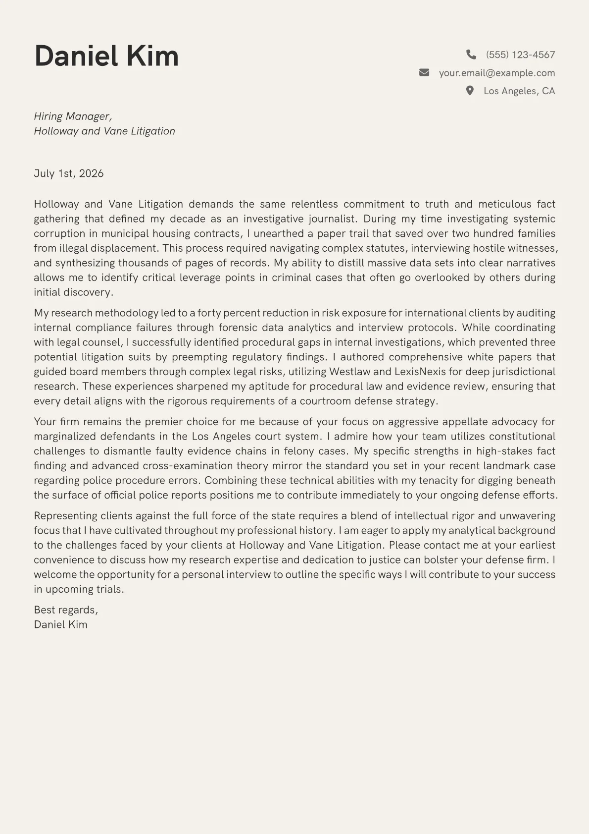 Criminal Defense Attorney cover letter in the Creative design