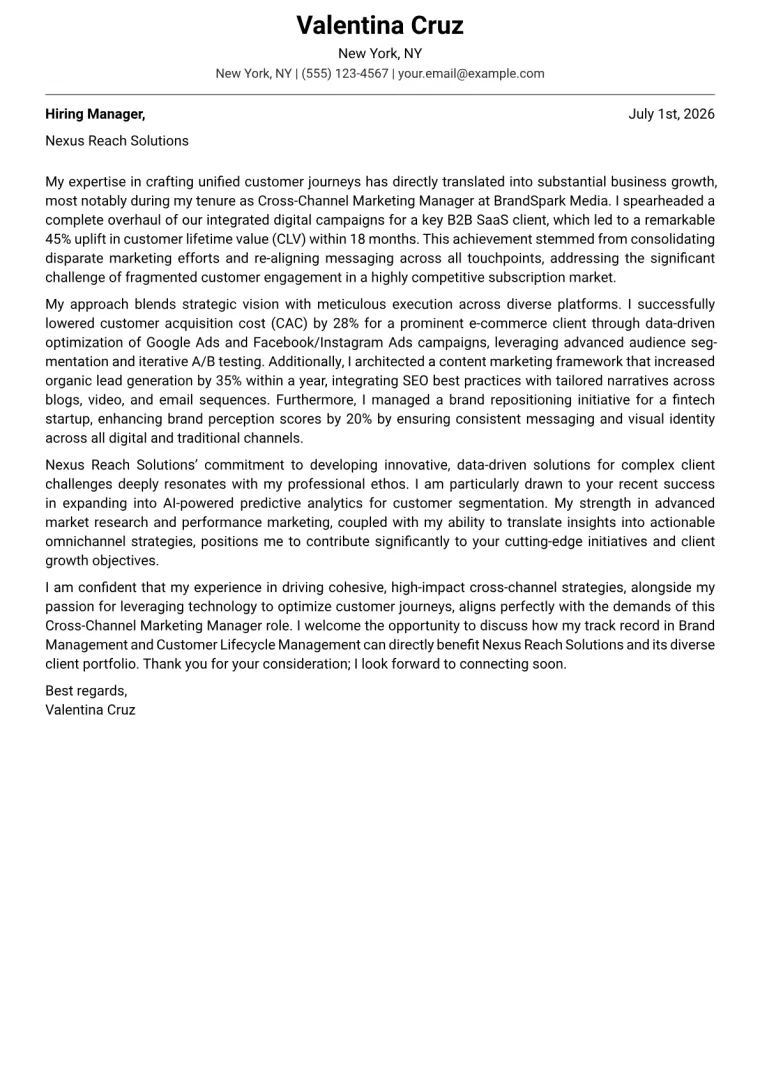 Cross-Channel Marketing Manager cover letter example preview