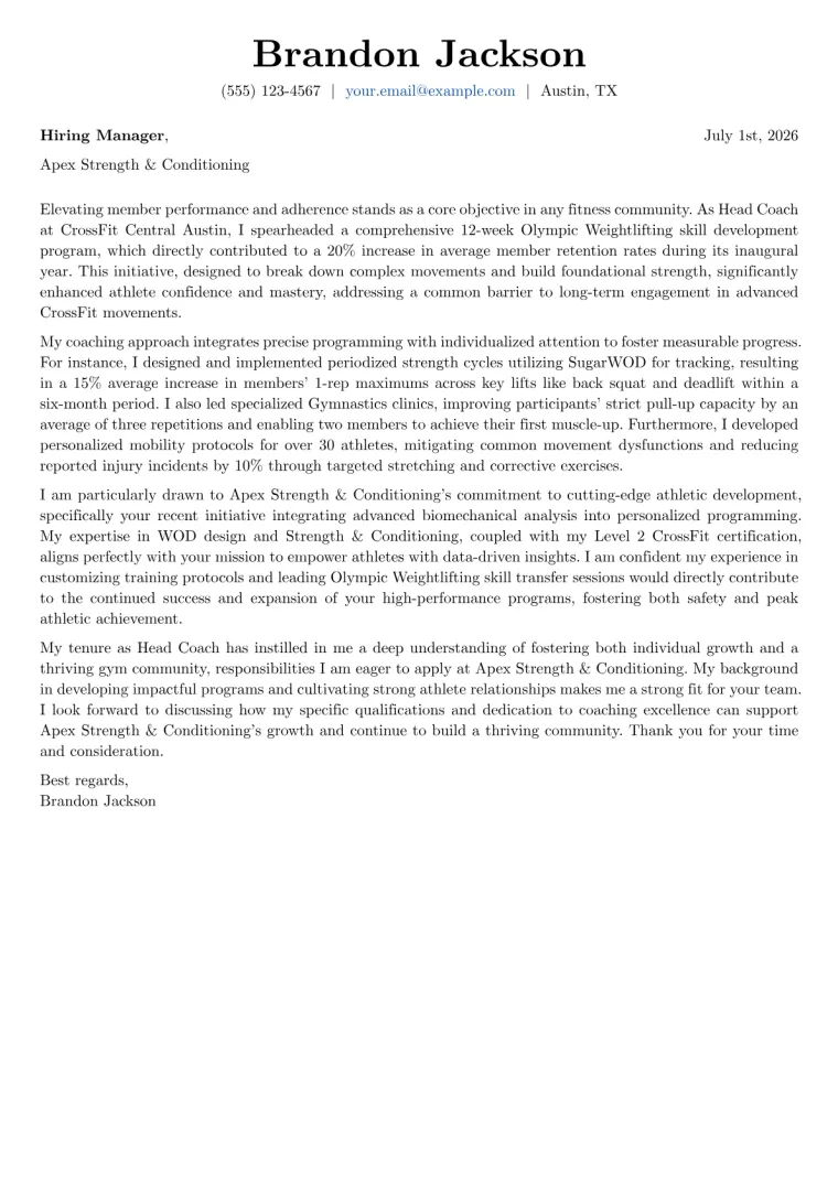 CrossFit Coach cover letter example preview