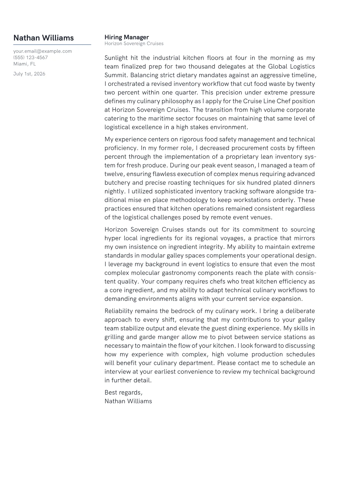 Cruise Line Chef cover letter in the Margin design
