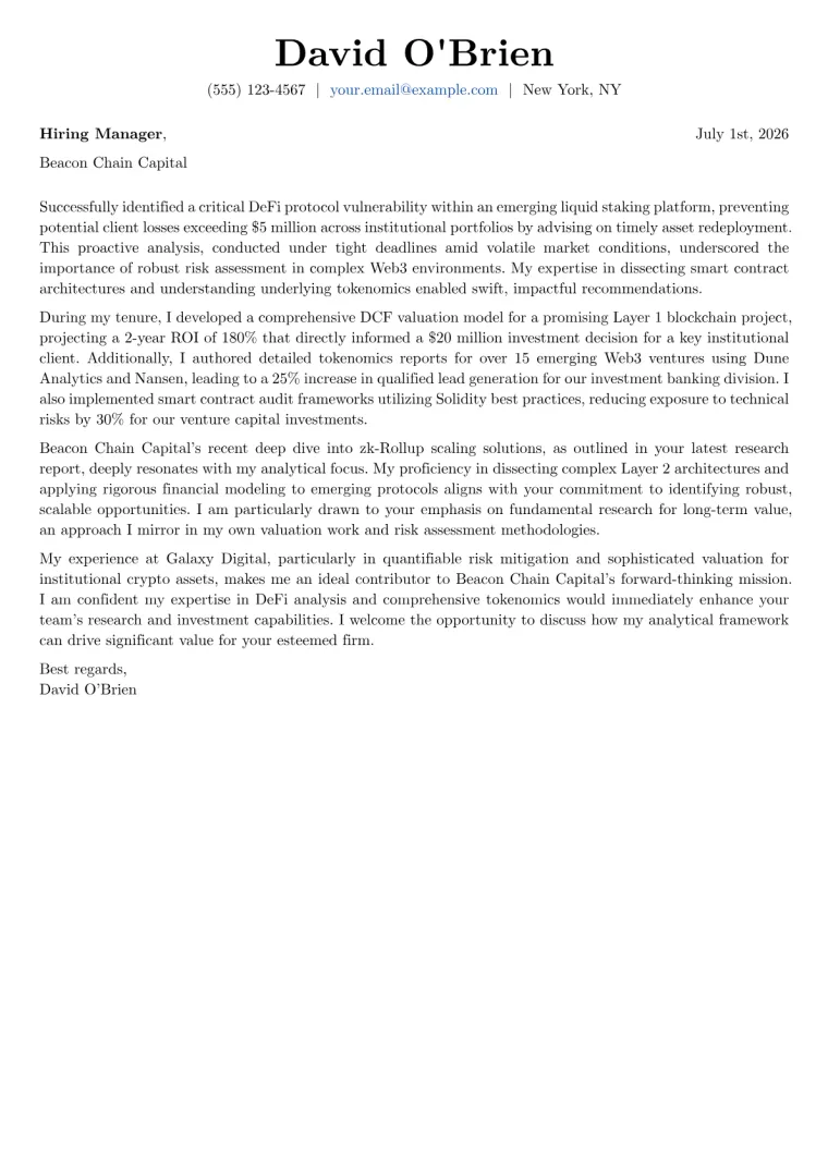 Crypto Analyst cover letter example preview