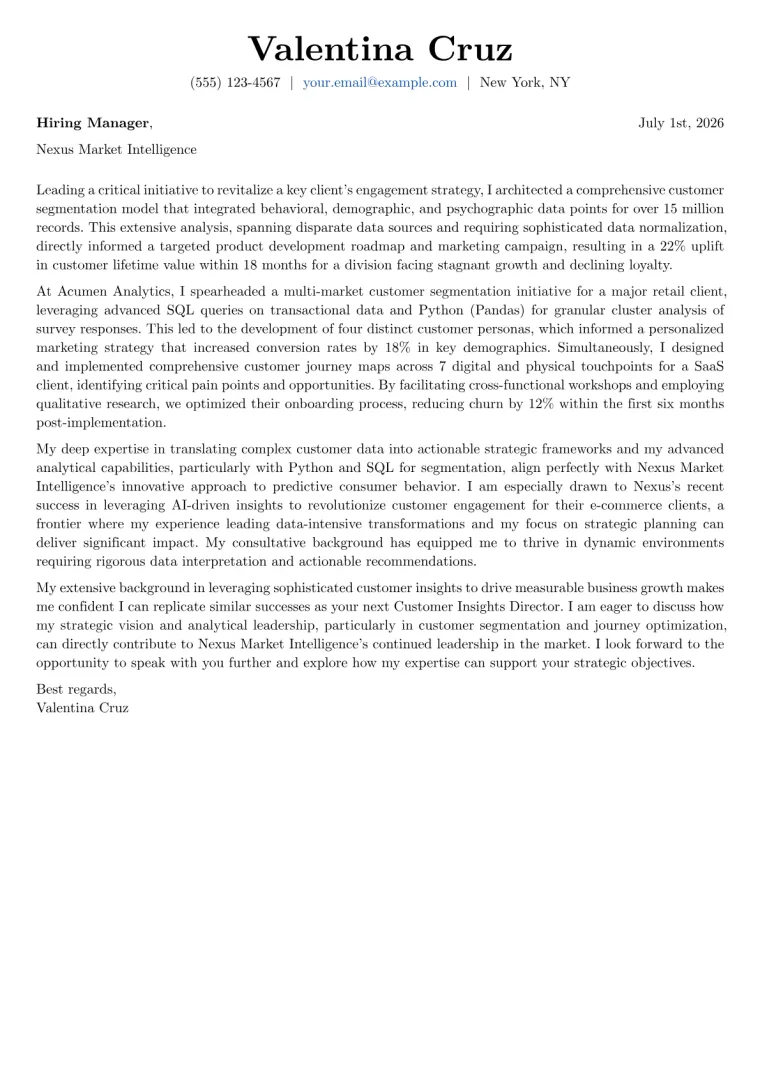 Customer Insights Director cover letter example preview
