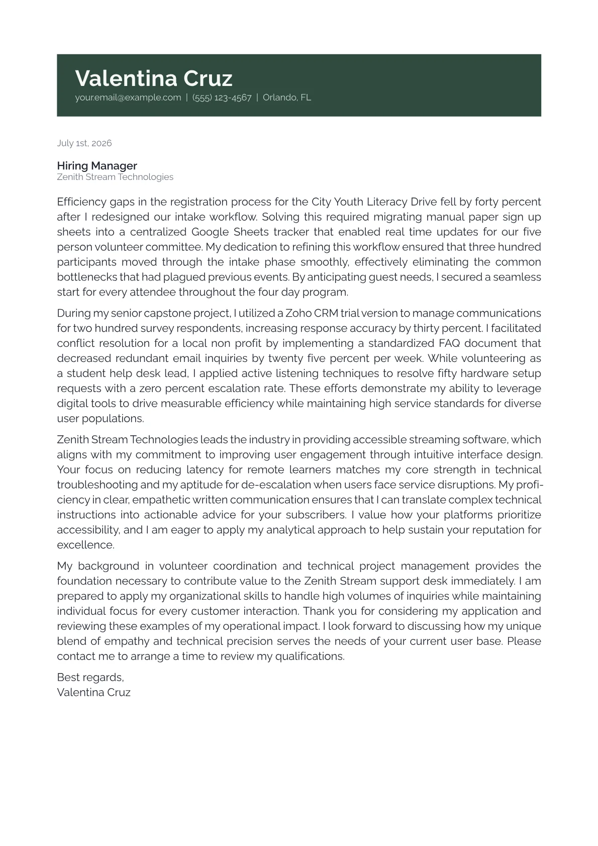 Customer Service Assistant cover letter in the Banner design