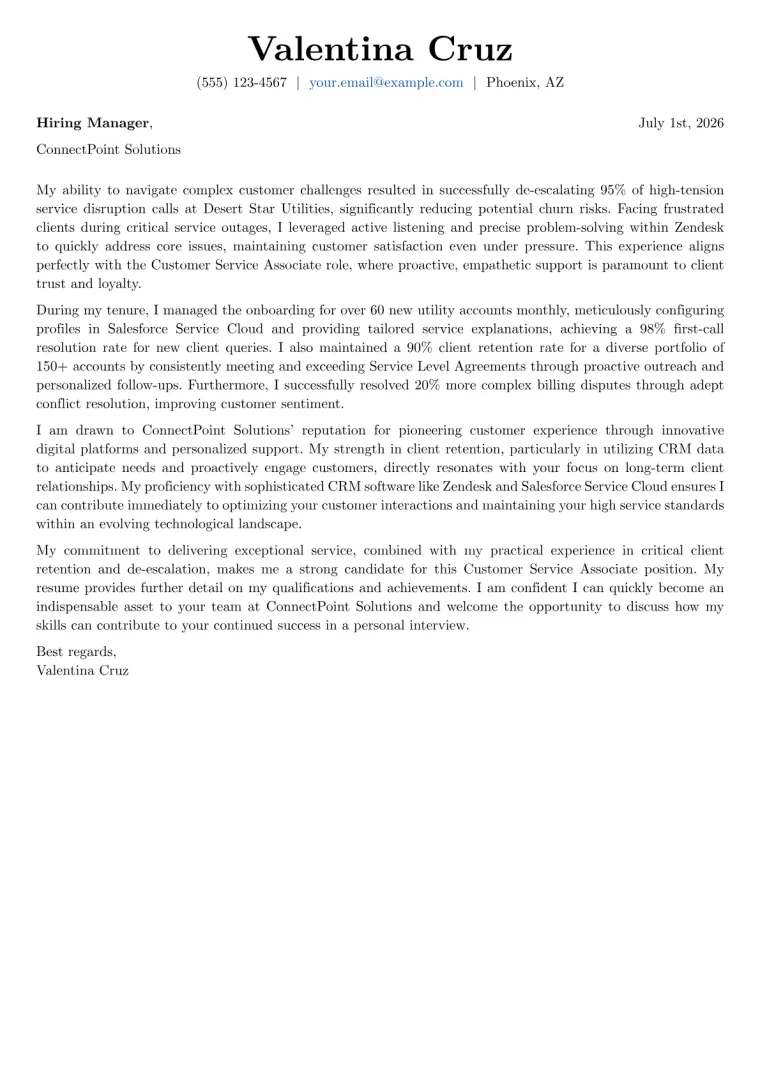 Customer Service Associate Cover Letter Example