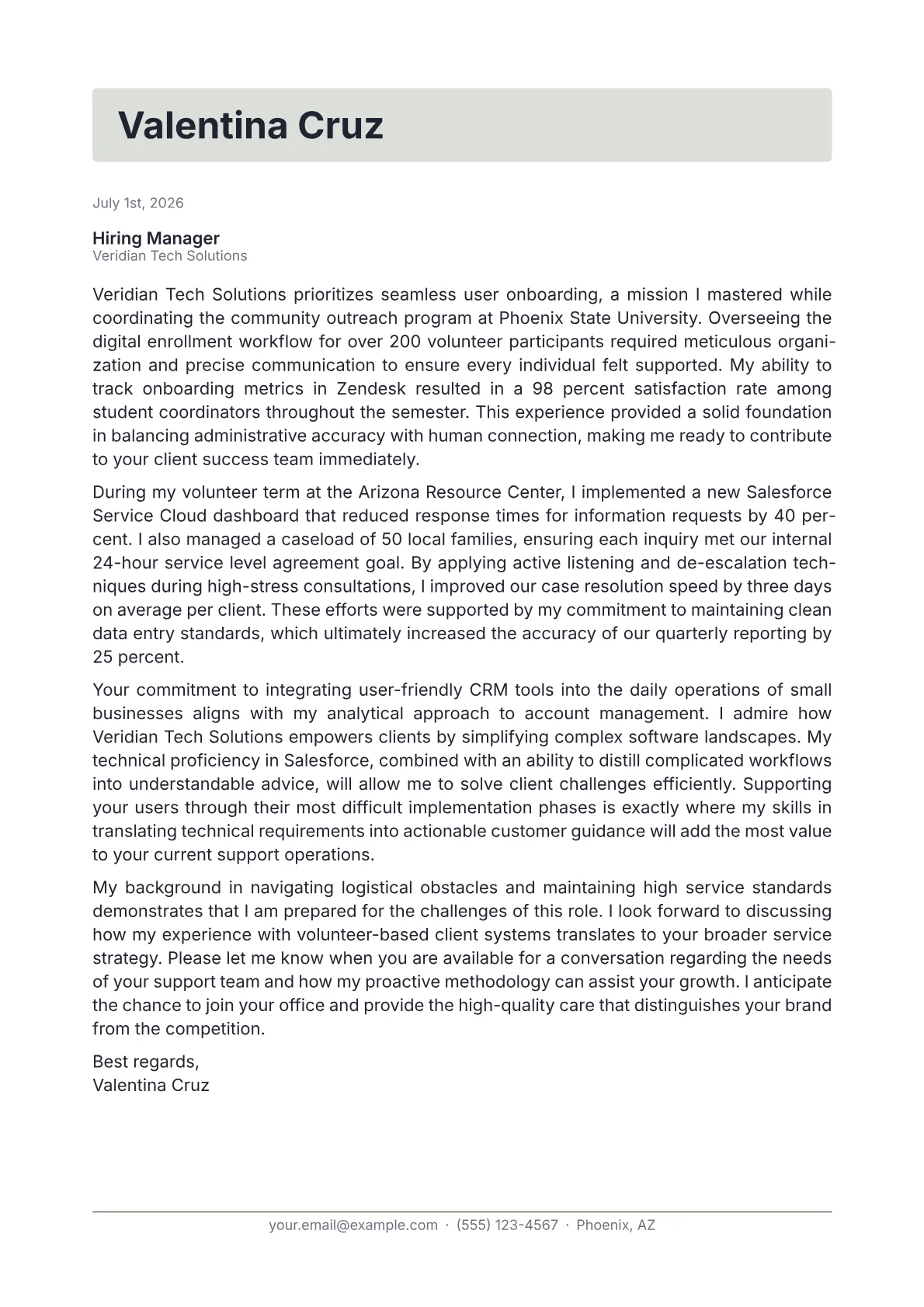 Customer Service Associate cover letter in the Letterhead design