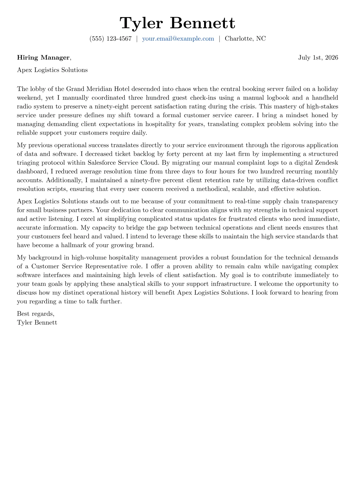Customer Service Representative cover letter in the Basic design
