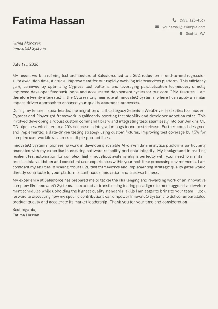 Cypress Engineer cover letter example preview