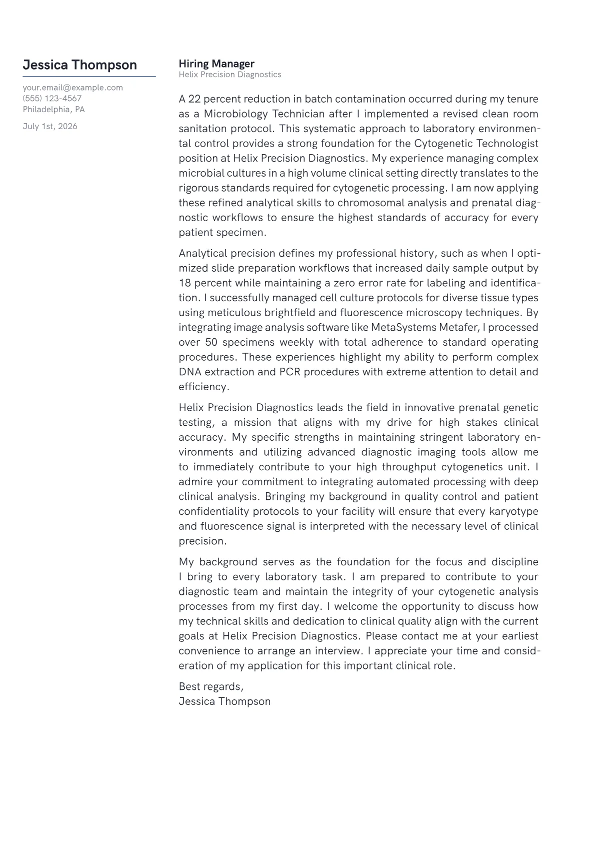 Cytogenetic Technologist cover letter in the Margin design