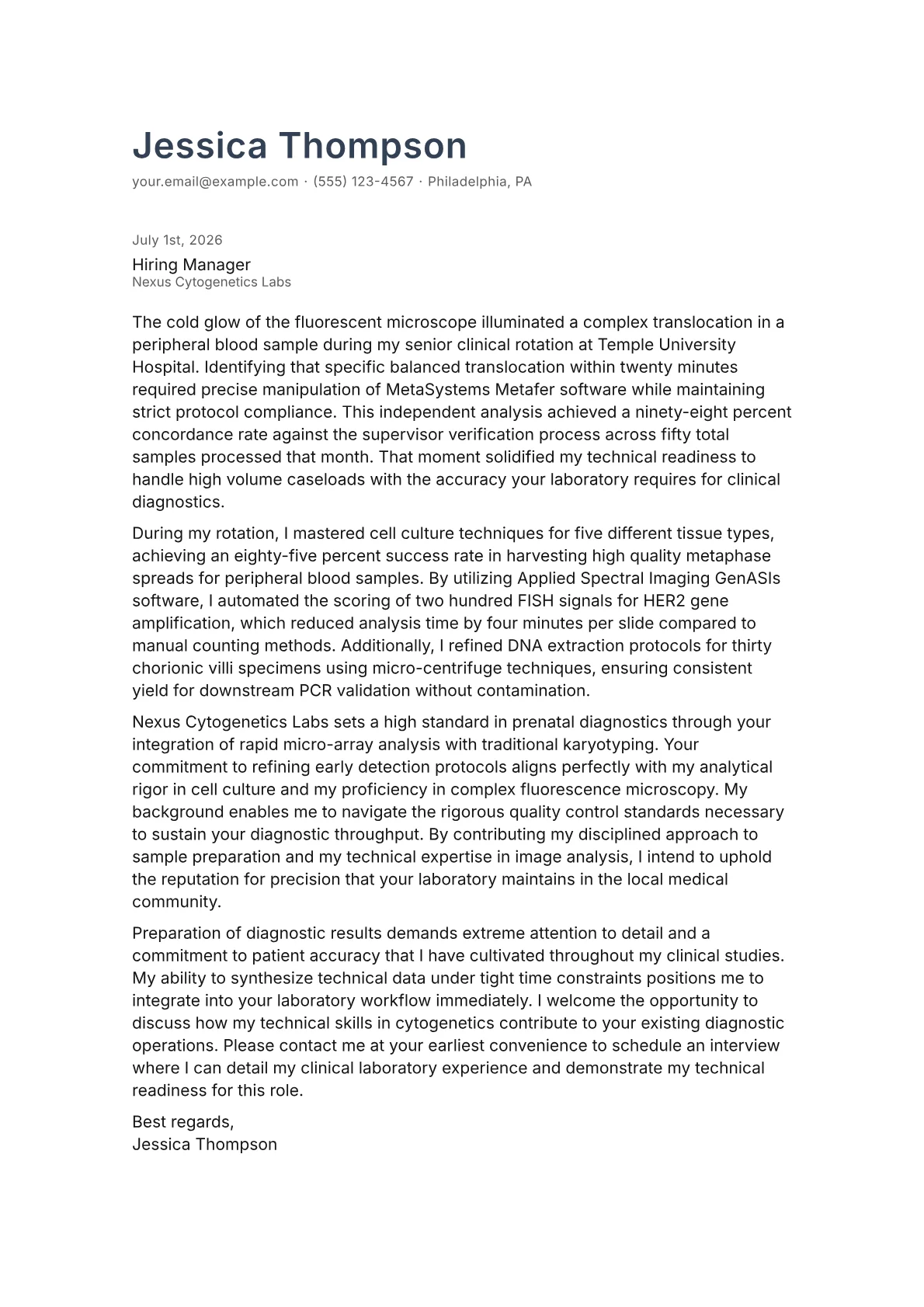 Cytogenetic Technologist cover letter in the Minimal design