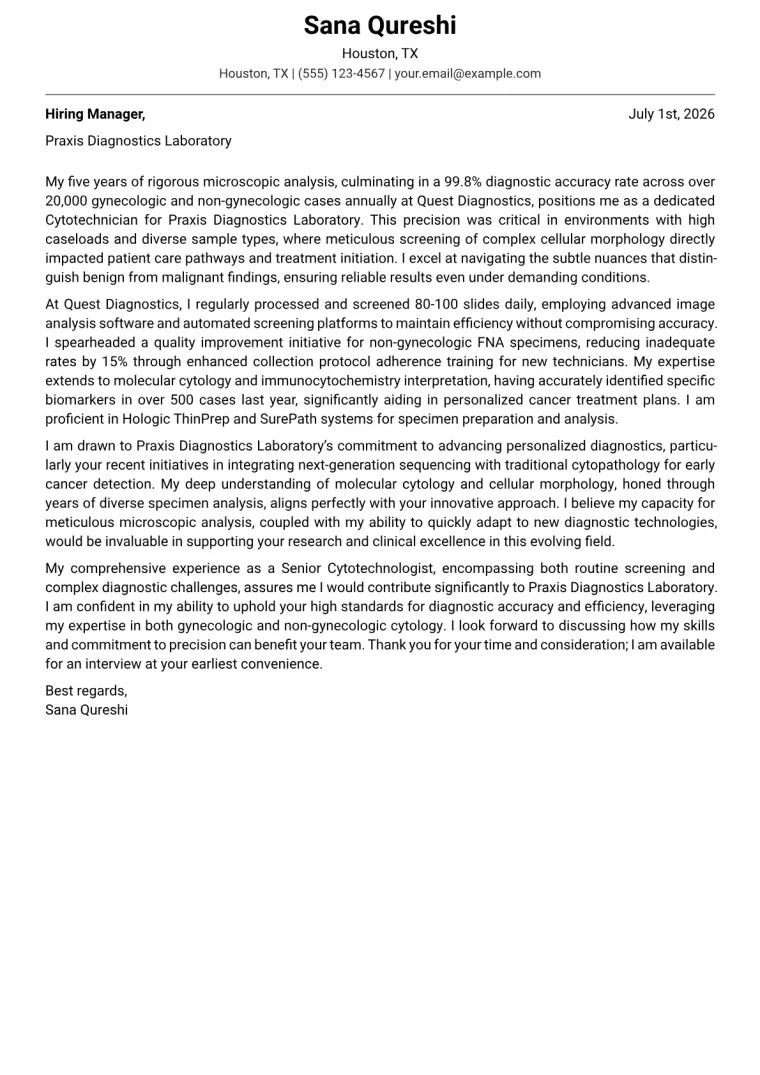Cytotechnician cover letter example preview