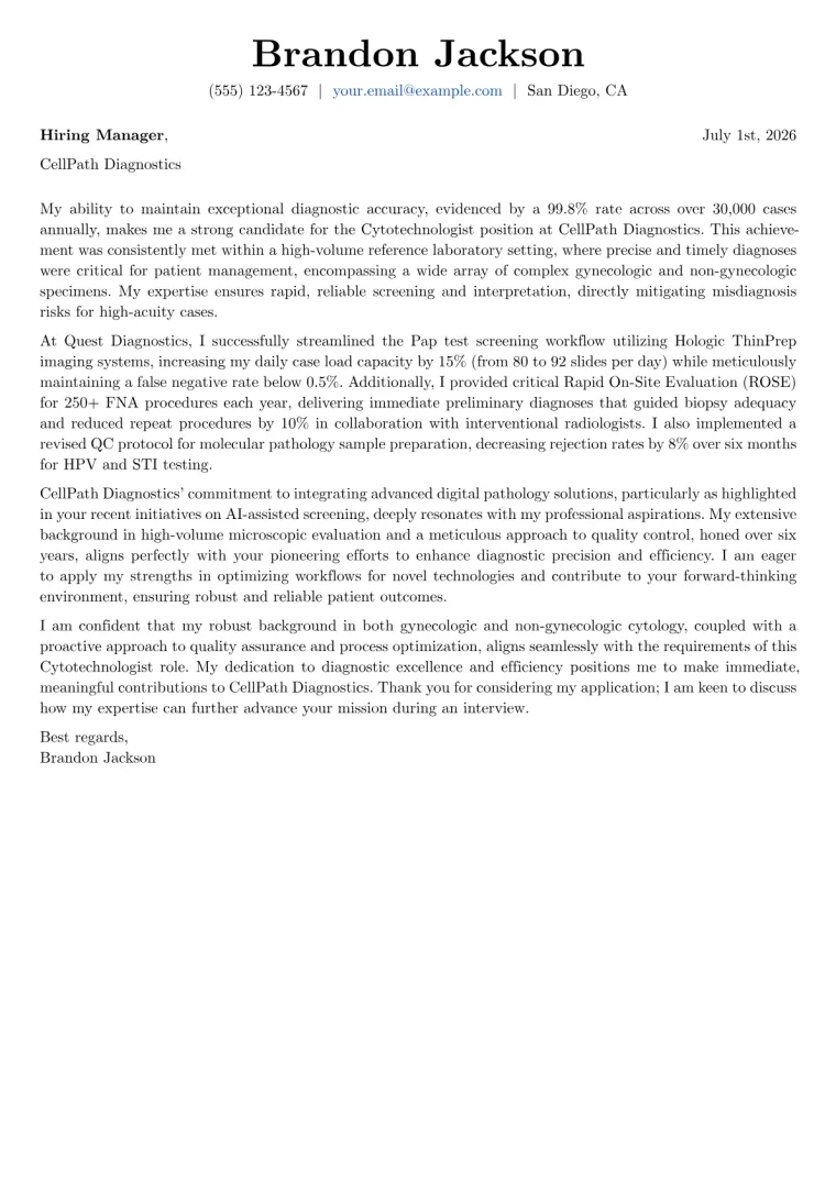 Cytotechnologist cover letter example
